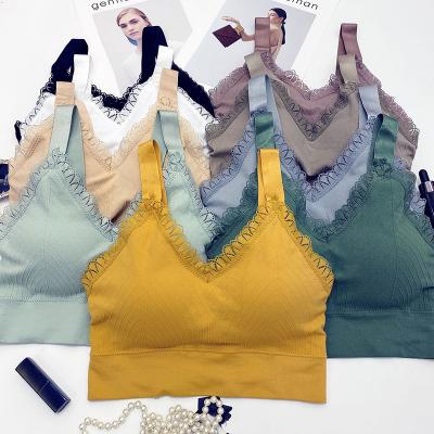 China Hot Selling Big V One Piece Sports Yoga Tank Top Halter Simple Solid Color Casual Comfy Type Lace Vest Bra for sale