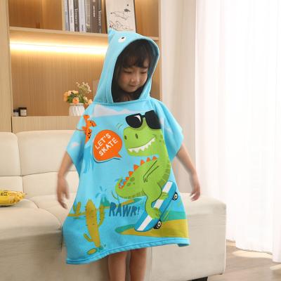 China High Quality Soft Microfiber Beach Towel QUICK DRY Poncho for Kids Beach Poncho Kids Hooded Beach Poncho Towel Print Kids Cartoon for sale