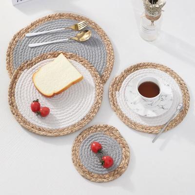 China Customized Absorbent Round Wooden Rope Woven Place Mat Sustainable Place Mat Beer Coaster Dining Table Mat Water Hyacinth Pad Water Hyacinth Pad for sale