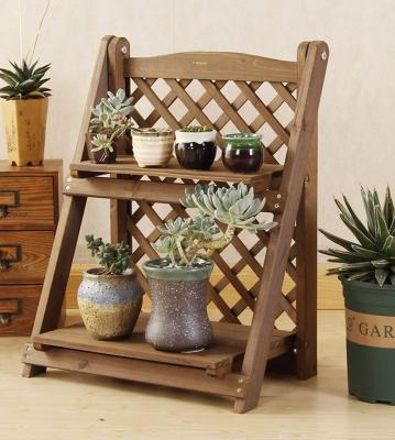 China Viable Ladder Plant Stand with Grid 2 Layer Wooden Flowerpot Rack Flower Pot Display Rack Suitable for Family Yard Lawn Garden Balcony for sale