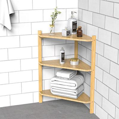 China Sustainable Bathroom, Living Room, Kitchen 3 - Floor Corner Shelf, Vertical Corner Bamboo Frame Shower Storage Frame for sale