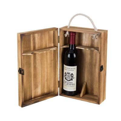 China Handmade Custom Hot Selling Double Wine Bottle Box Wooden Gift Box Luxury Wine Box for sale