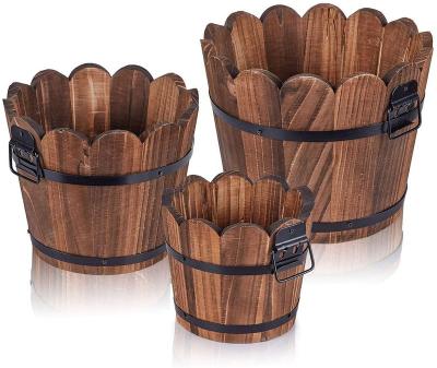 China 100% Handmade Wooden Three Piece Bucket Flowerpot Plant Home Decor Sets for sale