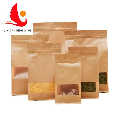 China Recyclable In Stock Contract Zipper Zipper Foil Striped Side Flat Bottom Paper Bag Brown Beans Packaging 8 Seal Kraft Paper With Window for sale