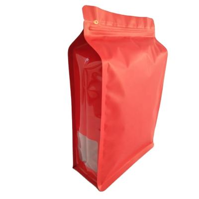 China Food Custom Printed Aluminum Foil Food Packaging Flat Bottom Bag Window Stand Up Square Red for sale