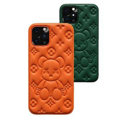 China Shockproof Suitable For iphone13promax Apple 12 Severe Bear Printing Tide Mark Hole Cell Phone Leather Bonded Thin Case for sale