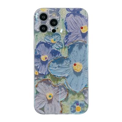 China Oil Painting Shockproof Purple Flower Suitable For iPhone 13 Mobile Phone Case Daisy Stitch Instant Drill Mobile Phone Cover Device for sale