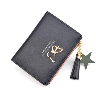 China Korean Students Beautiful Coin Purse Card Holders Fashion Waterproof Purse Female Short Thin Wallet Card Ladies Wallet With Tassel for sale