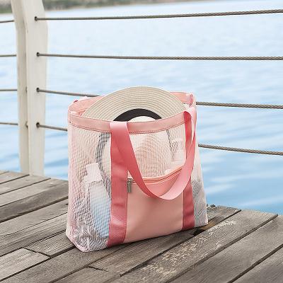 China Fashion Custom Custom PU Bag Extra Large Capacity Outdoor Foldable Waterproof Luxury Swimming Pool Travel Zipper Pocket With Travel Tote Mesh Beach Bag for sale