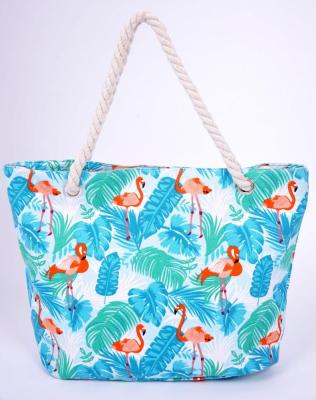 China Fashion Flamingo Beach Tote Shoulder Bag Woman Travel Bag Organizer with Lining Waterproof Hemp and Straw Tote Bag Canvas Mesh Beach for sale