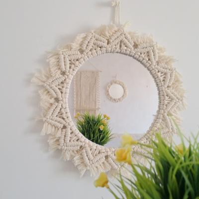 China Wholesale Minimalist Vintage Home Decor Beauty Macrame Mirror with Handmade Macrame Cotton Rope Wall Mirror for Living Room or Bedroom for sale