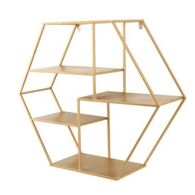 China Modular Wholesale High Quality Geometric Metal Wall Mounted Hexagon Shelf Shelves For Wall for sale