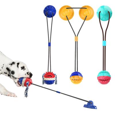 China Toy Cleaning Teeth Nontoxic Dog Chew Toy Pet Ball 2 Fun Dog Stick Bite Ball Viable Rubber Interactive Molars Large With Suction Cup for sale