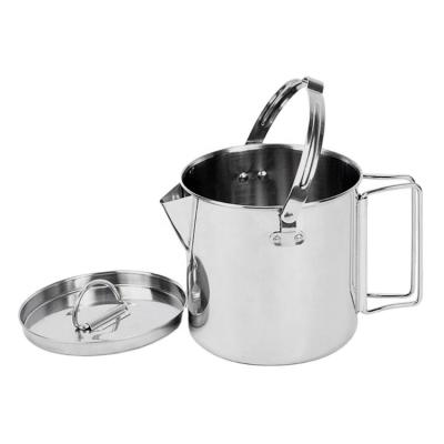 China Outdoor Portable Camping Coffee Pot Kettle 1.2l Stainless Steel Picnic Cooker Teapot Folding 1200ml Hanging Pot for sale