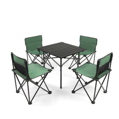 China Portable Outdoor Folding Table and Chair Set Five-Piece Portable Camping Aluminum Alloy Self Propelled Table and Chair for sale