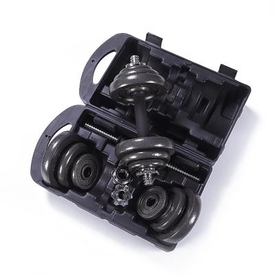 China Gram Weight Adjustable Hot Sale Can Adjust Fitness Equipment At Will Baking Box Dumbbell 10kg 20kg Rubber Hex Dumbbell for sale