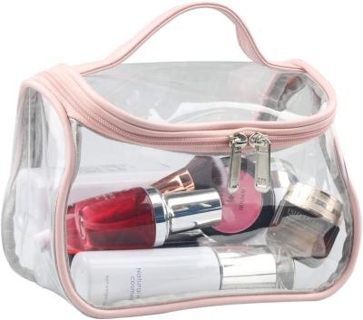 China High Quality Heavy Duty Clear Cosmetic Bag Travel Makeup Toiletry Organizer Waterproof Transparent Organizer Bag (Pink) for sale