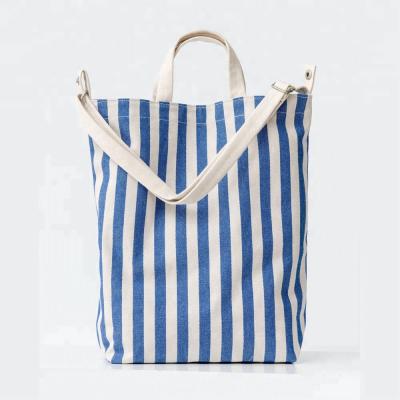 China Shoulder Bag Denim Lattice Blue Double Use Tote Shoulder Canvas Cotton Bag Strong Load Capacity Shopping Bag for sale