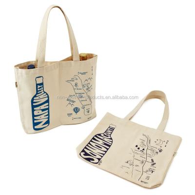 China Nature Color Canvas 2 Bottles Handled Wine Tote Bag With Printed Logo for sale