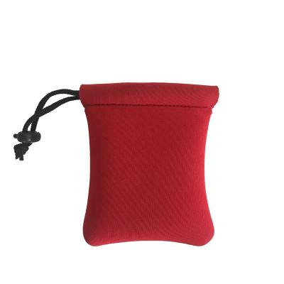 China Waterproof Red Gift Bag Neoprene Drawstring Pouch Bag With Black Button for sale