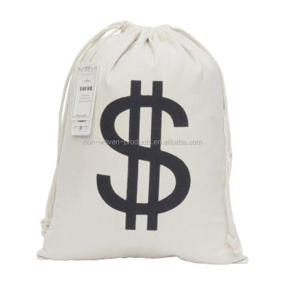 China Gift Bag Canvas Dollar Sign Drawstring Bag Storage Grocery Gift Bag Candy Bag for sale