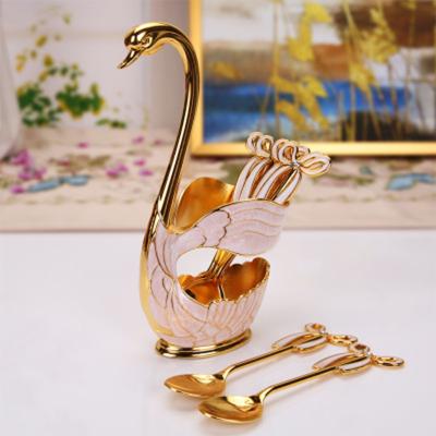 China Viable coffee spoon fashion fruit spoon fork set household decoration swan dessert spoon tableware 6pc/set for sale