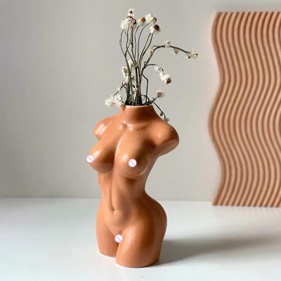 China Creative Black White Ceramic Decorations Art Flower Vase Desktop Home To Items Hot Sales Ceramic Vases Body Art Woman Vase for sale