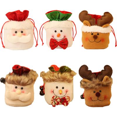 China 2021 Present Cloth Cartoon Santa Kids Gift Bag Christmas New Year Party Decorations Christmas Drawstring Candy Apple Bag Wrapping for sale