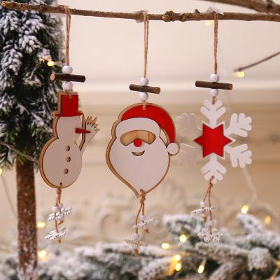 China Hemp Rope + Wood Christmas Ornament Santa Snowman Snowflake Christmas Tree Hanging Hanging Decorations for New Year Home Party for sale