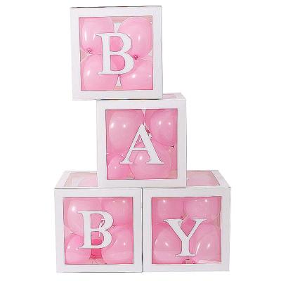 China Fashional DIY 26 Letters Alphabet Block Box Transparent Baby Shower Party Decorations Party Balloons Packing Box for sale