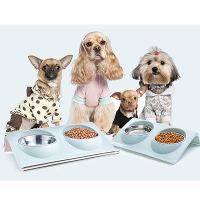 China Cat Food Bowl Pet Stainless Steel Double Dog Food Basin Non-Slip Sustainable Dog Bowl for sale