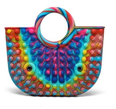 China Large Colorful Silicone Handle Satchel Handbags High Quality Pop It Wiggle Purse Sensory Toys Purses for sale