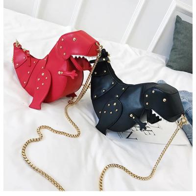 China Fashion Personality Clips Cute Cross Body Dinosaur Handbag Rivet Chain Bag Cross - Body Leather Bag Women for sale