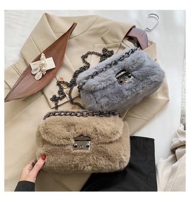 China 2021 fashion personality plush autumn winter casual handbag ladies pinch cross - body women fur handbags for women for sale