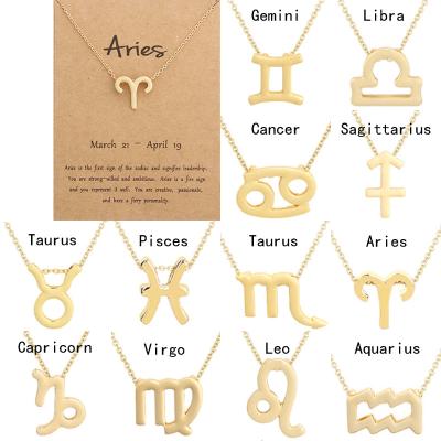 China Fashionable Female 12 Zodiac Sign Necklace Elegant Pendants Charm Gold Choker Astrology Chain Necklaces for sale