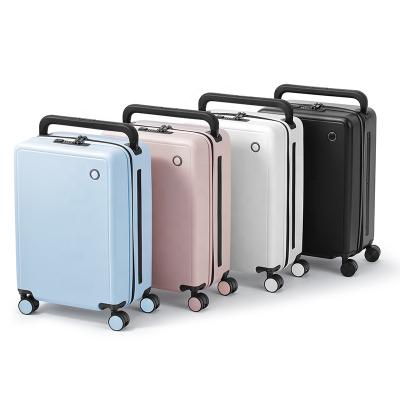 China Fashionable Candy Color 4 Wheel Spinner Beauty Luggage With USB Charger Suitcase Set For Women for sale