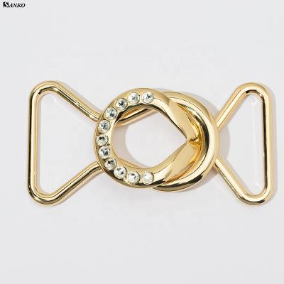 China SANKO Double Ring Rhinestone Gold Metal Belt Buckle Nickel Free Manufacturer for sale