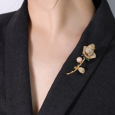 China SANKO Gold Plated Pearl Pin Brooch Pin Luxury Glass Badge Women's Crystal for sale