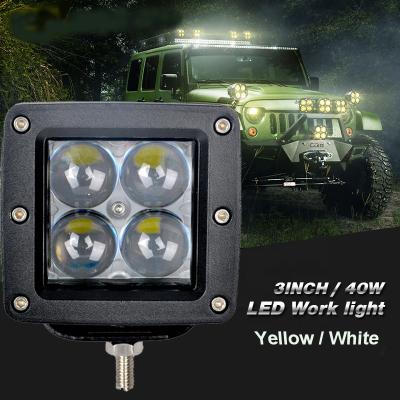 China 3 Inch Yellow Cube 40W LED Work Light Bar 12V 24V Car Fog Lights For Motorcycle Head Light 78*78*69mm for sale