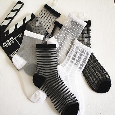 China 2022 Summer QUICK DRY Ladies Fashion Sheer Mesh Silk Socks Ultrathin Transparent Crystal Lace Elastic Summer Ankle Socks for sale