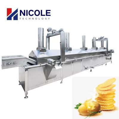 China Multifunctionele Riemtype van de Korrelbraadpan Ononderbroken Aardappel Chip Fryer Equipment Te koop