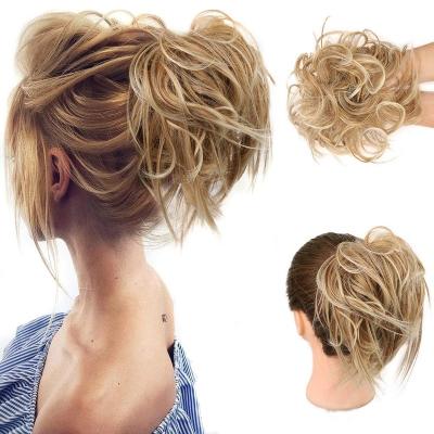 China Updo Bun Wig Hair Extension Scrunchies Curly Tousled Messy Ponytail With Rubber Band Elastic Bun for sale