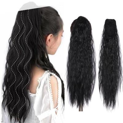 China Tangle Hair Wisdom 22 Inch Long Body Wave Black Ponytail Synthetic Drawstring Curly Extension Clip In Hair Extensions For Women Hair for sale