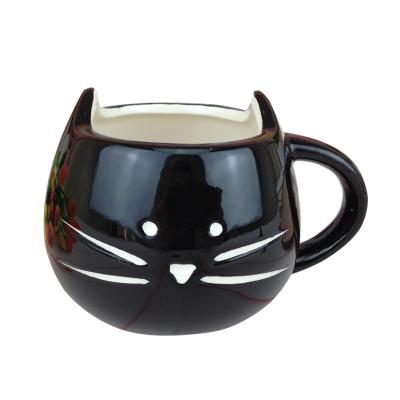 China Viable Wholesale Factory Direct Cheap Creative Cat Shaped Ceramic Mug Black Novelty 3D Cute Kitty Lovely Gift For Kids for sale