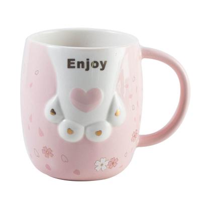 China Cheap Sustainable Cute 3D Cat Animal Claw Ceramic Mug for sale