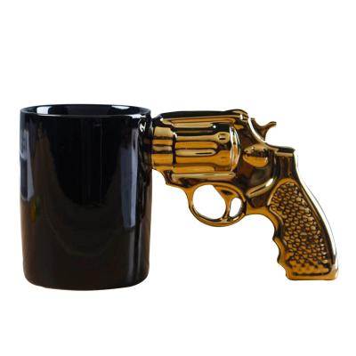 China 11oz Revolver Beer Mug Viable Gold Creative Ceramic Coffee Mugs for sale