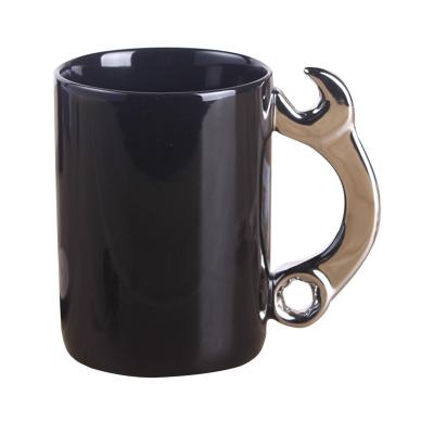 China Viable Personalized Decorative 3d Milk Tea Black Ceramic Coffee Mugs Mugs With Wrench Tool Handle for sale