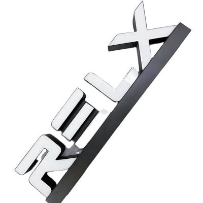 China Buildings Stand Cashier Desk Decor Brand Logo Stainless Steel Front Lighted 3d Epoxy Resin LED Light Letter Signage for sale