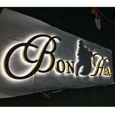 China Custom Buildings Gold Stainless Steel Channel Letters Front Door Advertising Led Back Lit Channel Sign for sale