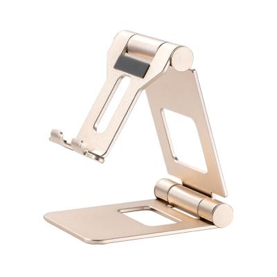 China Adjustable Aluminum Multi-Angle Dual Fold Smart Mini Phone Holder Table Stand Mobile Tablet Stand for sale